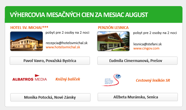 VÝHERCOVIA MESAČNÝCH CIEN ZA MESIAC AUGUST